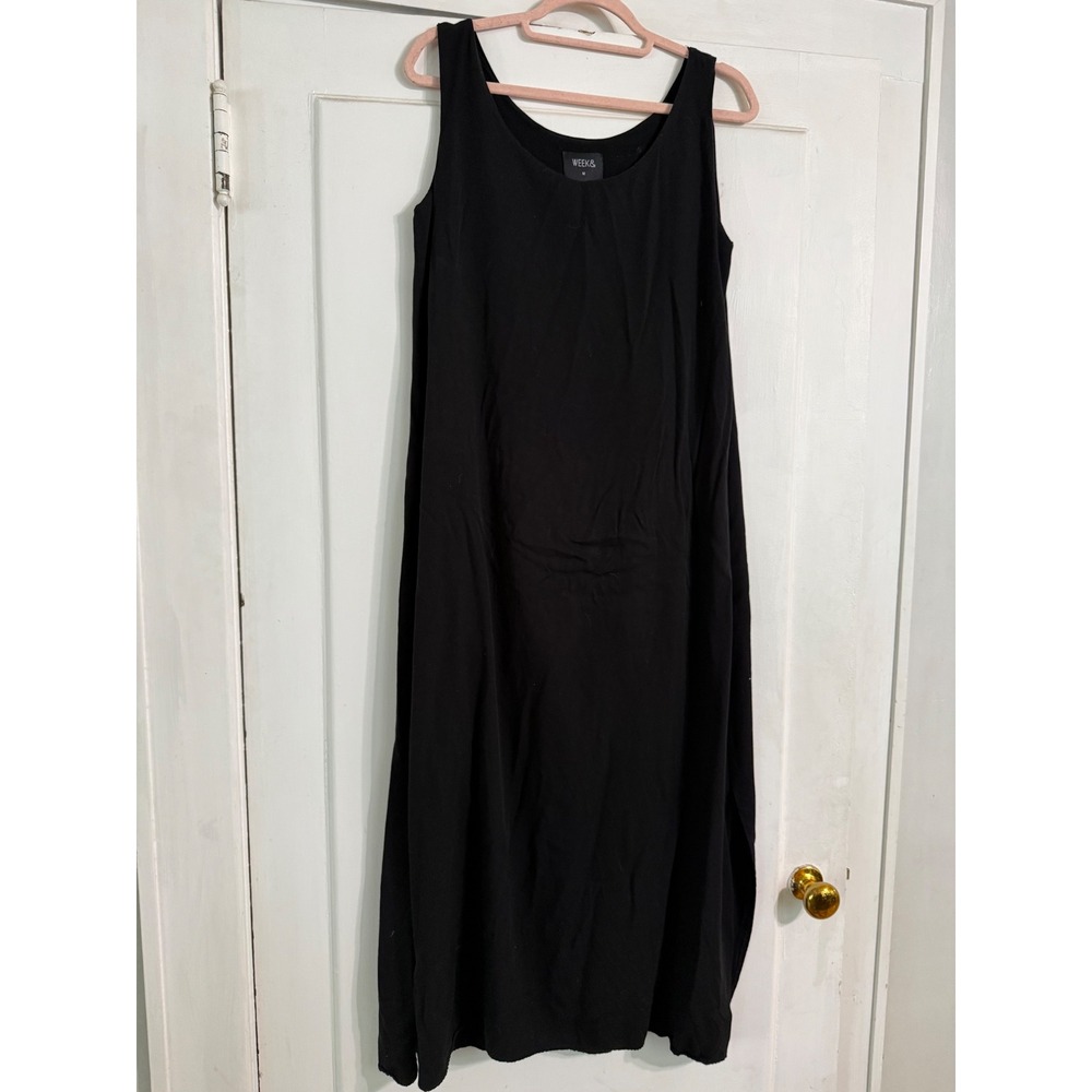 WEEK& Women Black Rayon Sleeveless Scoop Neck Maxi Dress W55714 Size M